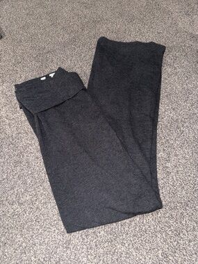 Aerie Fold Over Yoga Pants Y2K Dark Gray Leggings Low Rise Flare Stretch MD